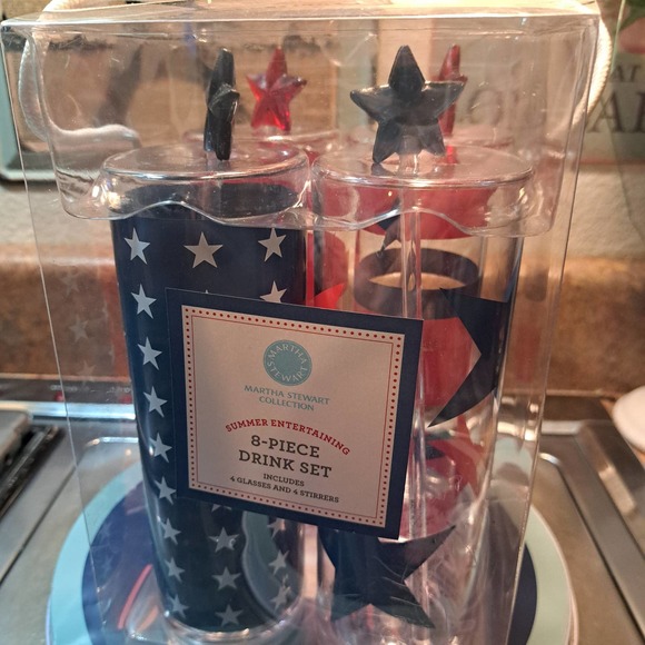 NEW In Box still sealed - Set of 4 Martha Stewart Tea Glasses & Stirrers - Picture 2 of 9